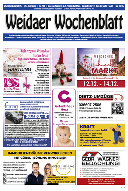 Titel der aktuellen Ausgabe des Weidaer Wochenblatts