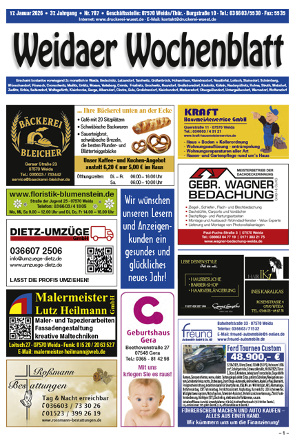 Titel der aktuellen Ausgabe des Weidaer Wochenblatts