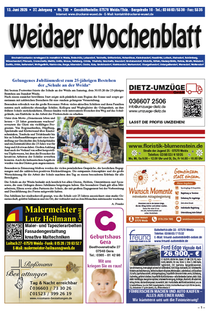 Titel der aktuellen Ausgabe des Weidaer Wochenblatts