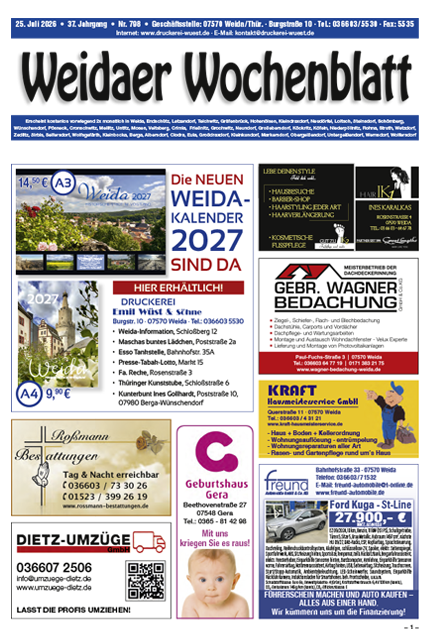 Titel der aktuellen Ausgabe des Weidaer Wochenblatts